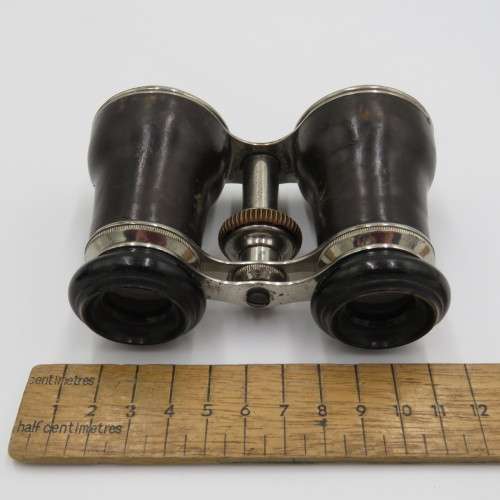 Antique pair of opera binoculars with leather pouch