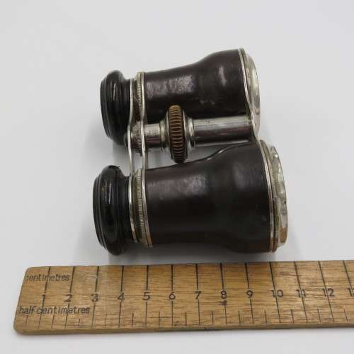 Antique pair of opera binoculars with leather pouch