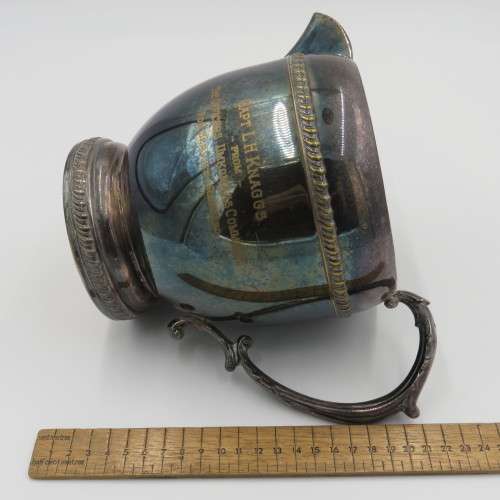 EMESS Silverplate on brass water jug presented to Captain LH Knaggs
