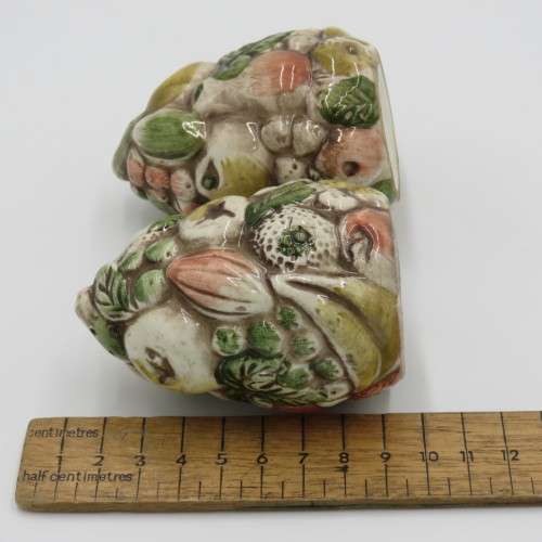 Pair of porcelain fruit salt and pepper shakers
