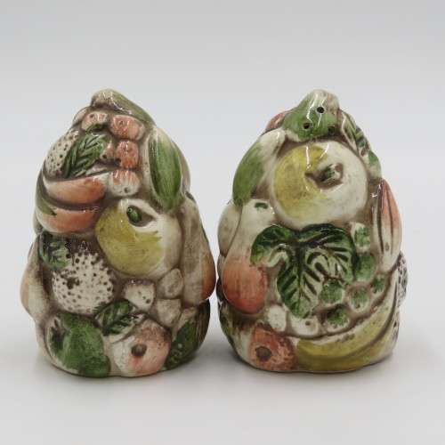 Pair of porcelain fruit salt and pepper shakers
