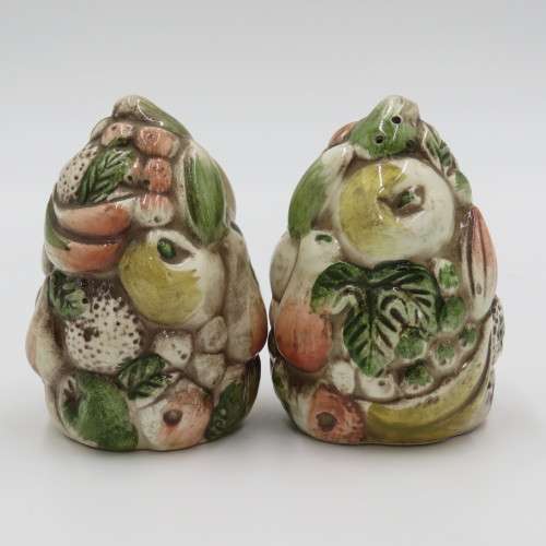 Pair of porcelain fruit salt and pepper shakers