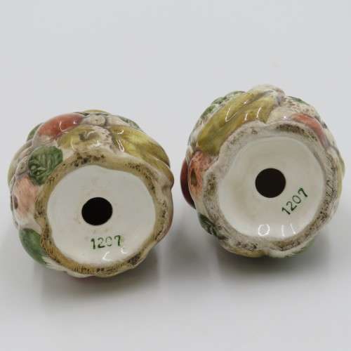 Pair of porcelain fruit salt and pepper shakers