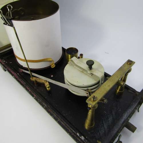Antique desk top recordable barograph in metal case - no makers mark