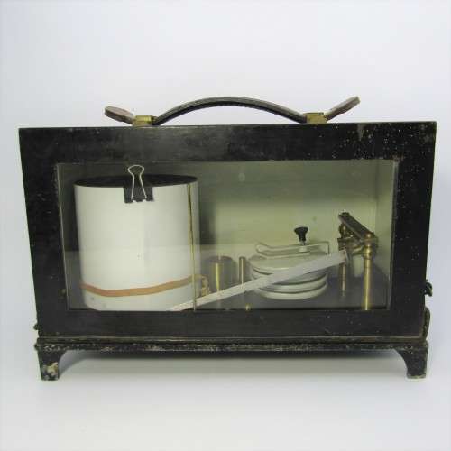 Antique desk top recordable barograph in metal case - no makers mark