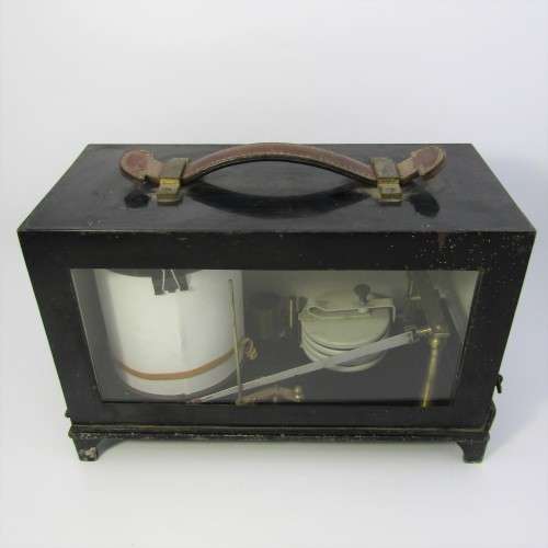 Antique desk top recordable barograph in metal case - no makers mark