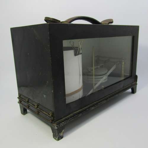 Antique desk top recordable barograph in metal case - no makers mark