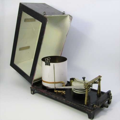 Antique desk top recordable barograph in metal case - no makers mark