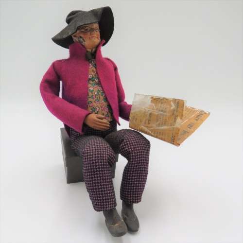 Vintage Composition doll figurine - Sit and reads newspaper - Box not included