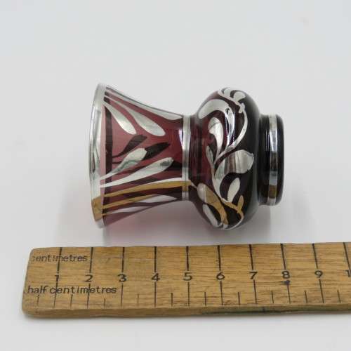 Vintage Cranberry glass vase with silver overlay