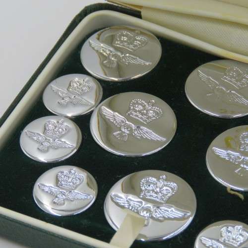 Set of 12 Royal Air Force buttons in the Society Shop case