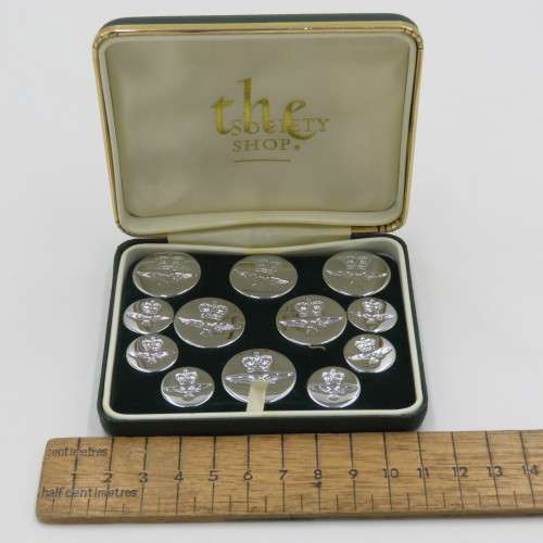 Set of 12 Royal Air Force buttons in the Society Shop case