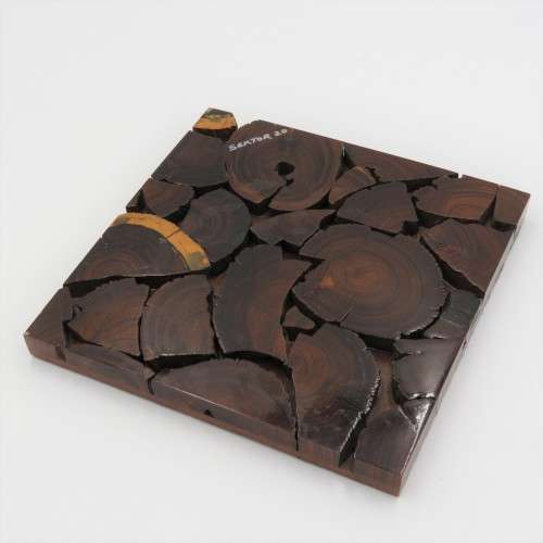 Vintage Tambotie wood square coaster - Marked `Sektor 20` - Possibly military souvenir