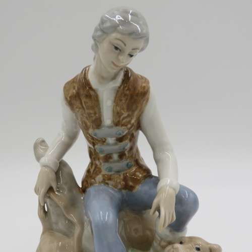 Vintage Tengra Spanish porcelain man with dog figurine