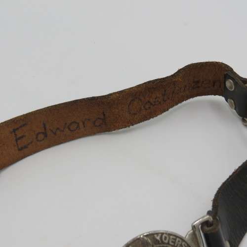 Vintage `Die Voortrekkers` leather belt and buckle - Length 71 cm