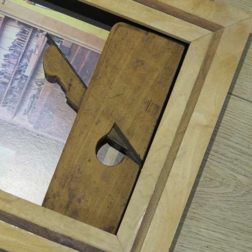 Antique woodwork plane in frame - 39 x 35 cm