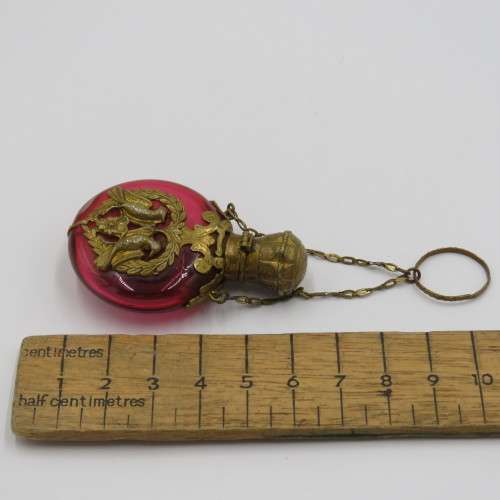 Antique Gilt brass cranberry glass perfume holder