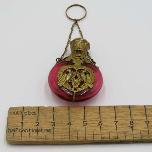 Antique Gilt brass cranberry glass perfume holder