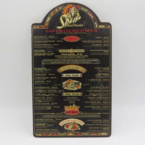 Vintage San Francisco Spur Strand wooden menu