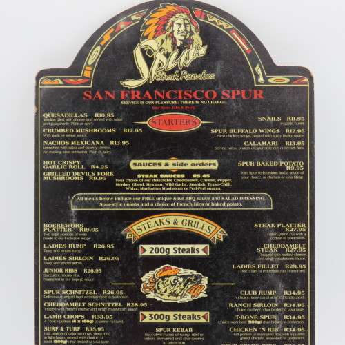 Vintage San Francisco Spur Strand wooden menu