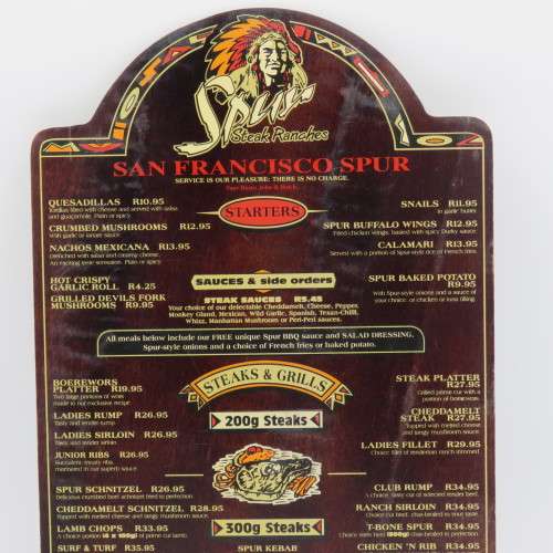 Vintage San Francisco Spur Strand wooden menu