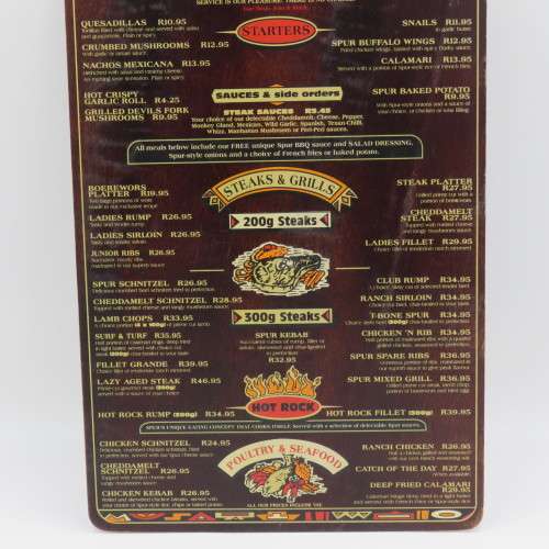 Vintage San Francisco Spur Strand wooden menu