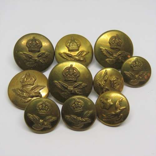 Lot of 10 WW2 Royal Air Force buttons - 5 Large, 5 small