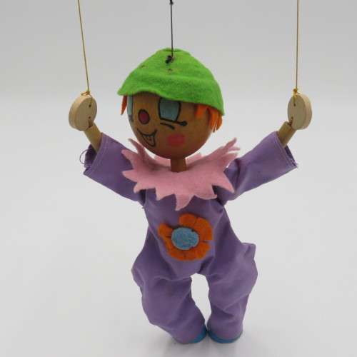 Vintage Pelham Puppets wooden clown marionette toy - Needs new strings