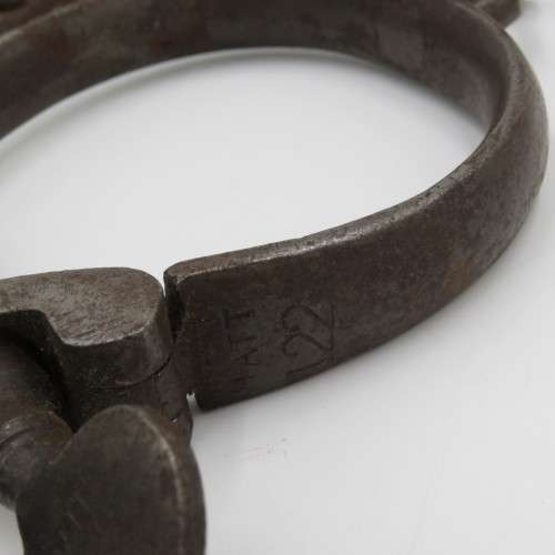 Antique Hiatt iron foot cuffs with keys