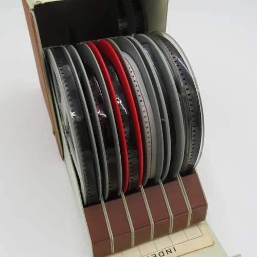 Set of 6 vintage 8mm Cartoons in Minette Reel container - Movies titles listed