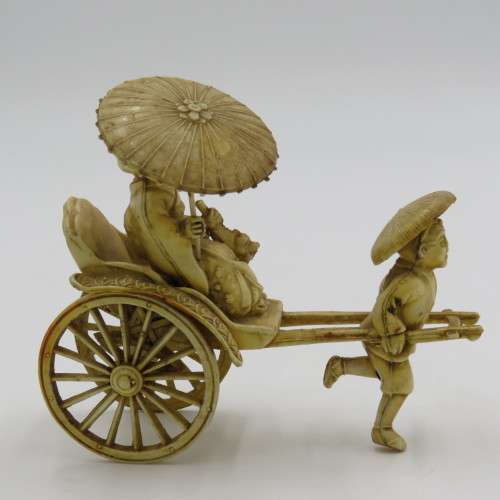 Vintage Japanese Celluloid Geisha girl rickshaw figurine