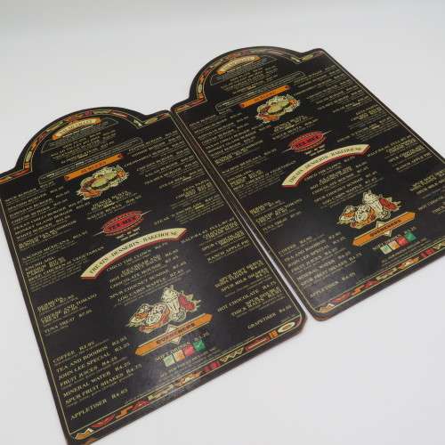 Lot of 6 vintage wooden spur menus for placemats