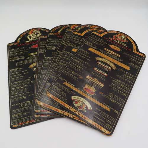 Lot of 6 vintage wooden spur menus for placemats