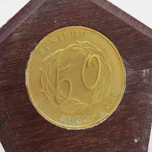 SADF Air Defence Artillery School 50 years medallion 1939-1989 Jubilee in stand