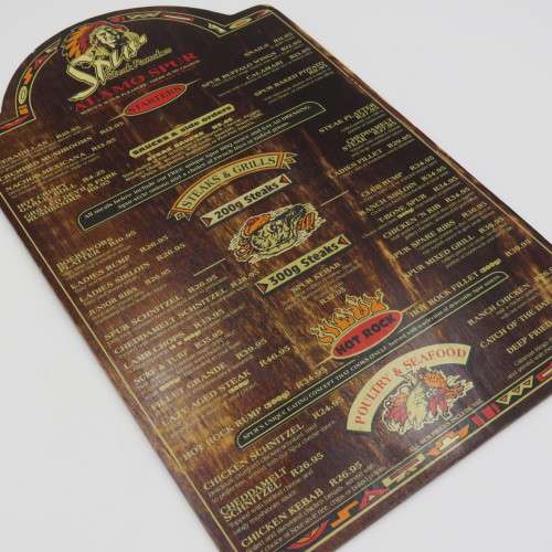 Vintage Alamo Spur Bellville wooden menu - Spur Burger R13,95