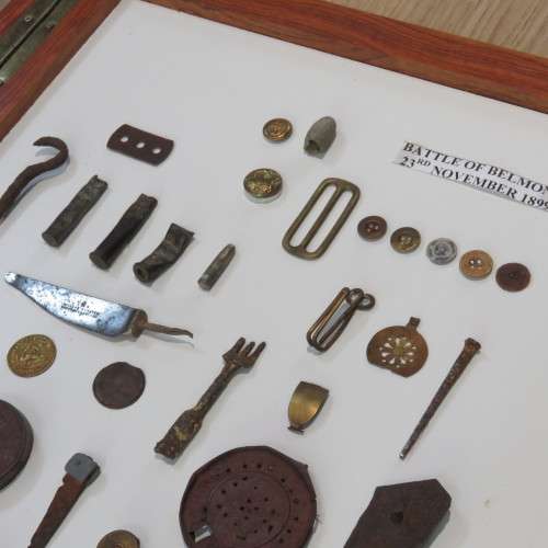 Boer War Battle of Belmont artifact display - 90 x 49 cm