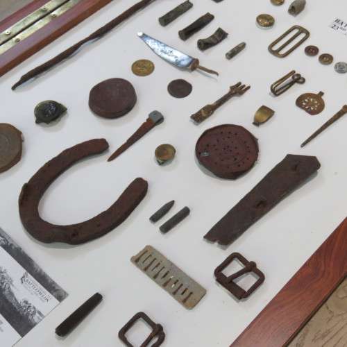 Boer War Battle of Belmont artifact display - 90 x 49 cm