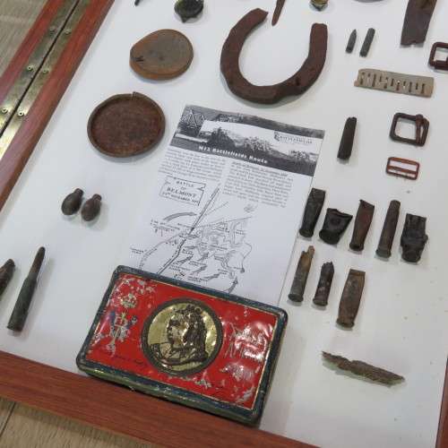 Boer War Battle of Belmont artifact display - 90 x 49 cm