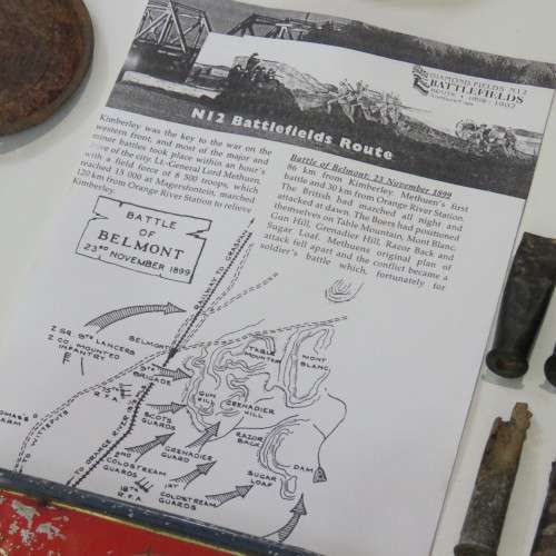 Boer War Battle of Belmont artifact display - 90 x 49 cm