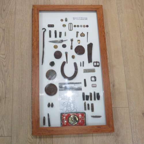 Boer War Battle of Belmont artifact display - 90 x 49 cm