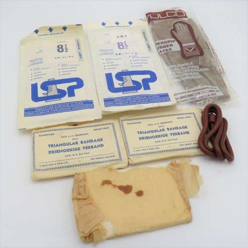 Lot of vintage medical bandages and gloves