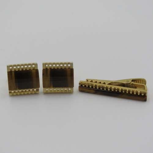 Vintage Tigers eye cufflinks and tie clip set