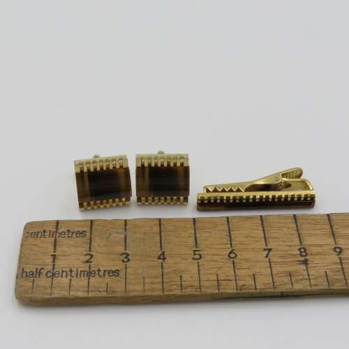 Vintage Tigers eye cufflinks and tie clip set