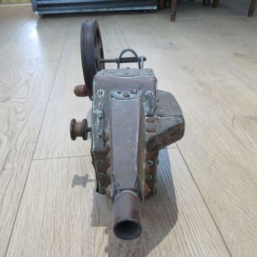 Antique wood and copper mechanical bellows with copper plaque