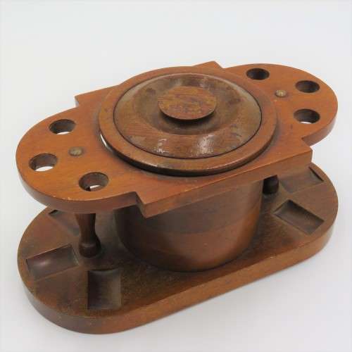 Vintage wooden humidor with stand for 6 smoking pipes