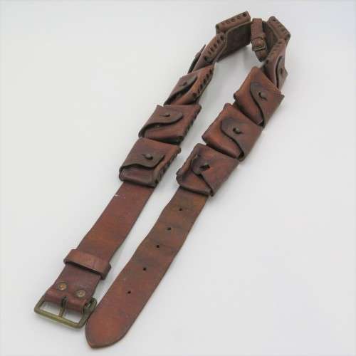 Boer War 10 Pocket / 50 rounds leather .303 ammo bandolier - Length 128 cm