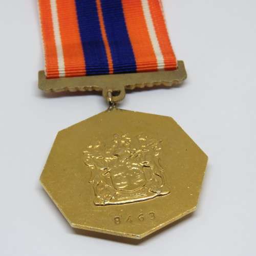 SADF Pro Patria medal - Rifleman MJ Coetzee - #8463 - Low number Swivel type
