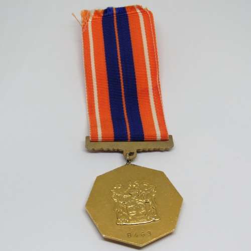 SADF Pro Patria medal - Rifleman MJ Coetzee - #8463 - Low number Swivel type