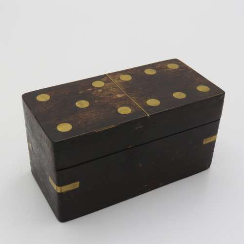 Set of vintage wooden dominoes with brass inlays - Missing 1 brick (Double six)