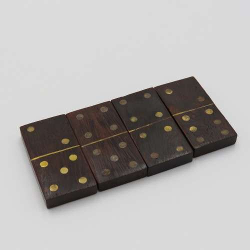 Set of vintage wooden dominoes with brass inlays - Missing 1 brick (Double six)